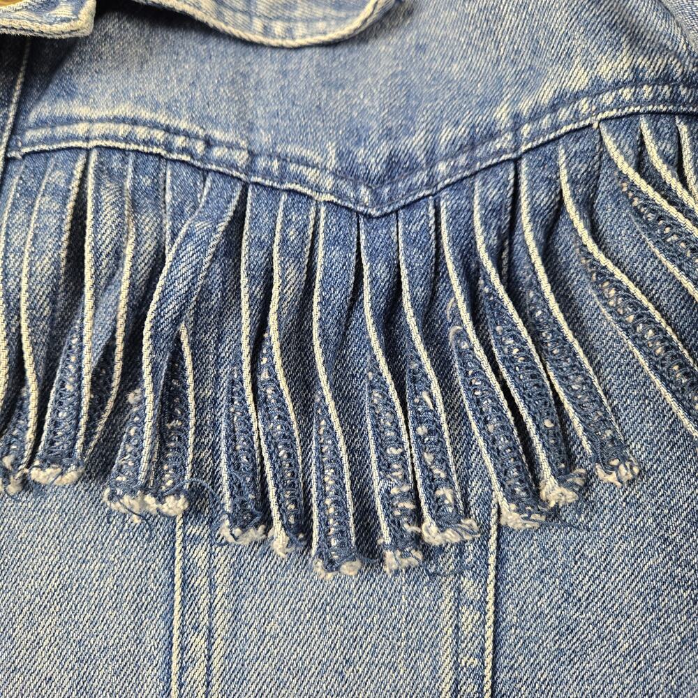 Vintage Learsi 90's Denim Jacket Fringe Yoke Arms 100% Cotton Faded size Small - Picture 9 of 15